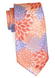 Bright Tangerine Geometric Floral Designer Tie