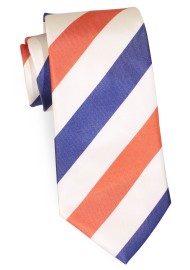 Wide Striped Summer Tie in Navy, Orange, and Cream