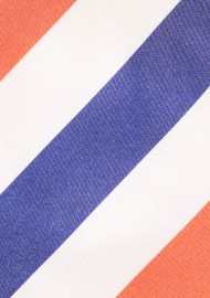 Wide Striped Summer Tie in Navy, Orange, and Cream