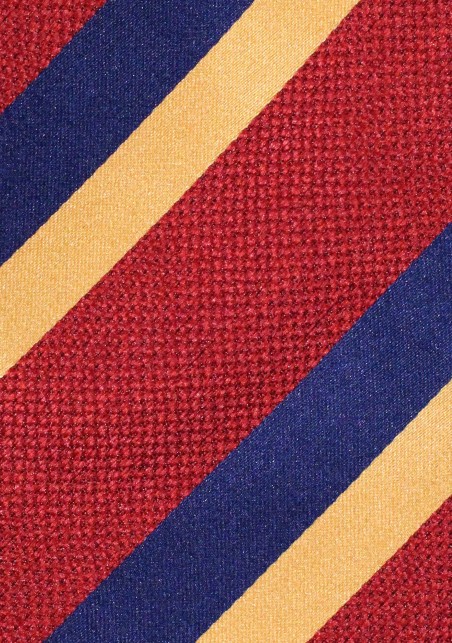 Rugby Striped Mens Tie in Burgundy Red, Golden, and Navy Blue