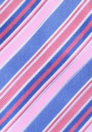 Extra Long Striped Tie in Shades of Blue and Pink