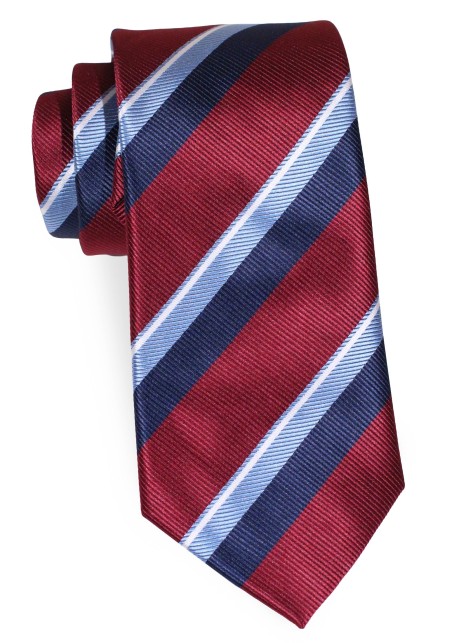 Modern British Regimental Striped Tie in Burgundy and Blue