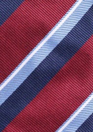 Modern British Regimental Striped Tie in Burgundy and Blue