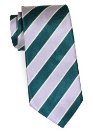 Extra Long Repp Striped Necktie in Hunter Green and Silver