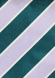 Extra Long Repp Striped Necktie in Hunter Green and Silver