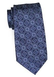 Woven Medallion Extra Long Tie in Navy and Silver
