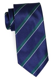 Repp Striped Necktie in Dark Navy Blue and Hunter Green