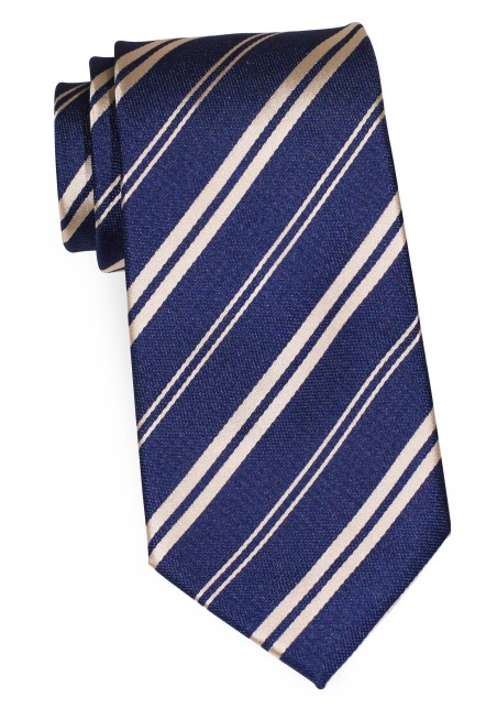 Trendy Striped Tie in Classic Navy and Golden
