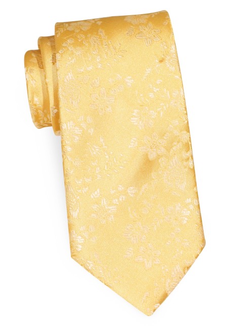 Golden Floral Tie | yellow Gold Necktie with Flowers