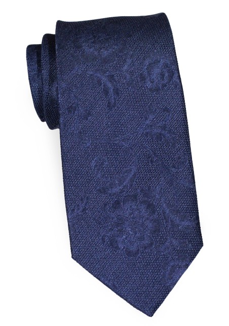 Extra Long Solid Navy Floral Tie in Matte Finish