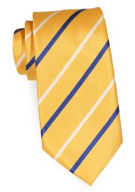 Golden Yellow Tie with Stripes in White and Navy