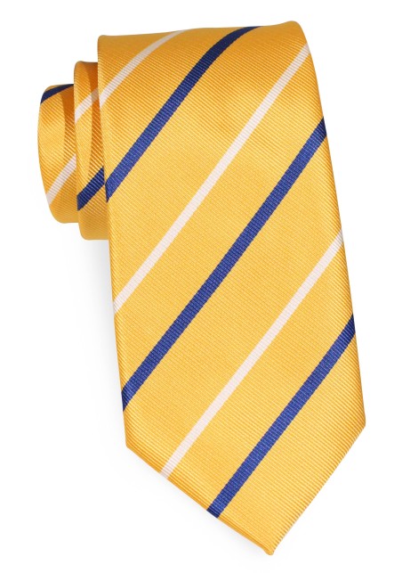 Extra Long Golden Yellow Tie with Stripes in White and Navy