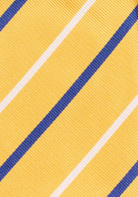 Extra Long Golden Yellow Tie with Stripes in White and Navy