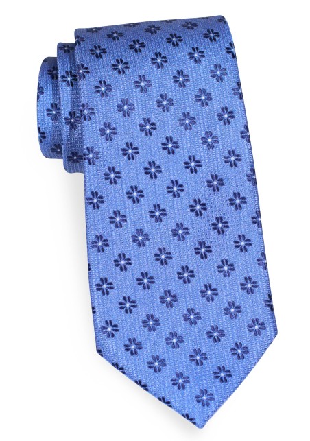 Royal Blue Tie in Matte Coarse Texture with Large Floral Pattern