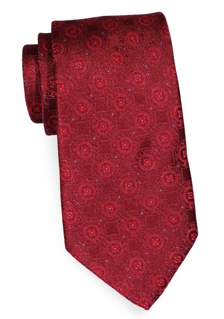 Crimson Red Medallion Necktie in XL