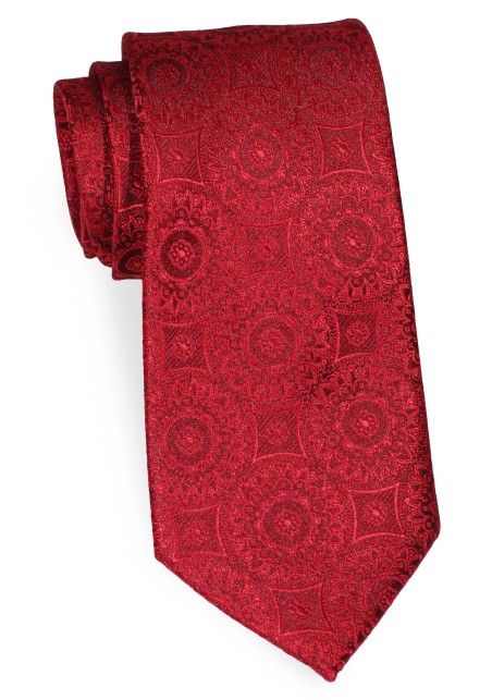 Bold Medallion Weave Necktie in Cherry Red