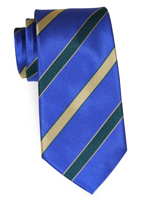 Extra Long Repp Striped Necktie in Royal Blue, Green, and Gold