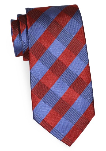 Extra Long Plaid Tie in in Rust Orange and Steel Blue