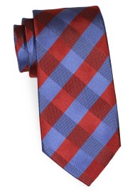 Extra Long Plaid Tie in in Rust Orange and Steel Blue