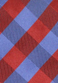 Extra Long Plaid Tie in in Rust Orange and Steel Blue