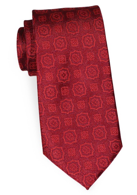 Burgundy Tie with Large Embroidered Medallions