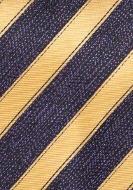 XL Length Purple Tie with Antique Gold Stripes