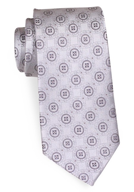 Extra Long Ivory Tie with Woven Medallions