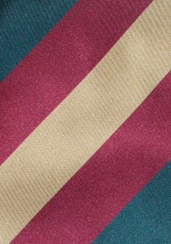 Shiny Satin Striped XL Necktie in Colors Burgundy, Green, and Gold - XL Mens Tie