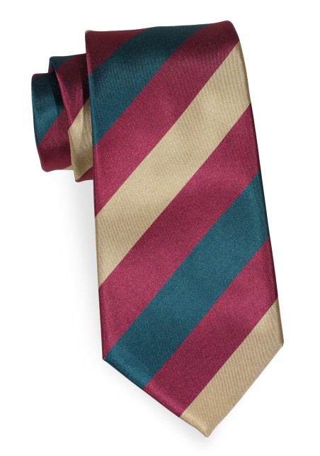 Shiny Satin Striped Necktie in Colors Burgundy, Green, and Gold