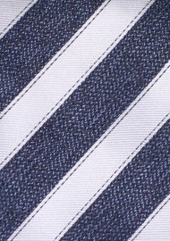 Midnight Blue and Silver Striped Tie in Matte Finish