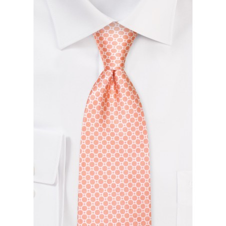 Coral Pink Geometric Print Tie on Satin Silk