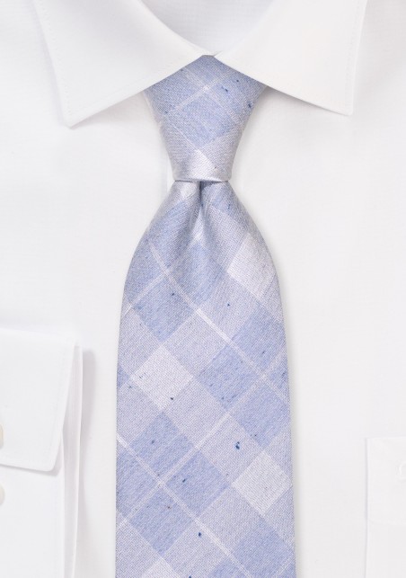 Ice Blue Necktie with Faded Tartan Plaid