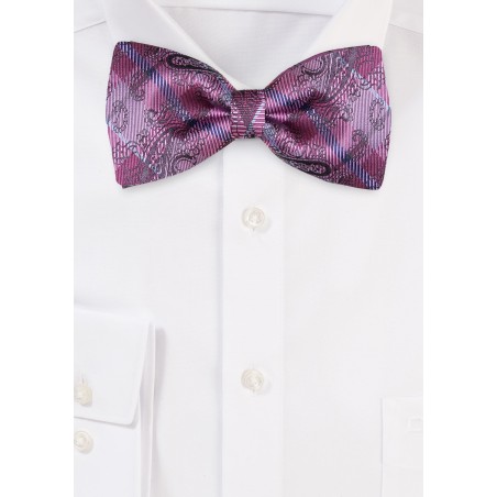 Pink Paisley Plaid Bowtie | Checkered Paisley Bow Tie in Pink