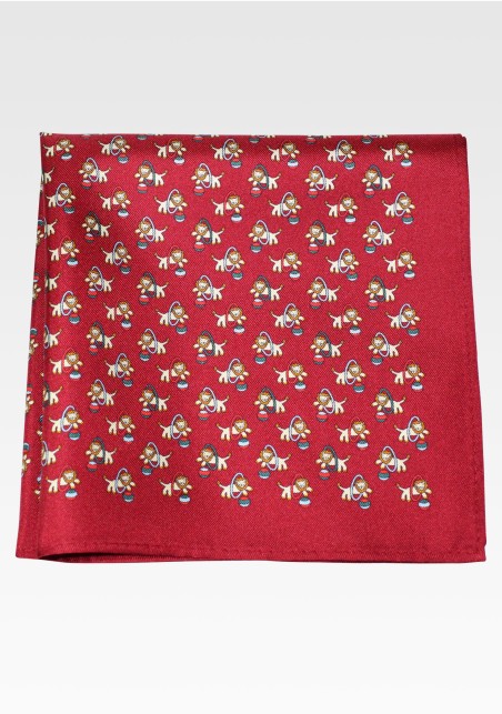 Burgundy Silk Pocket Square with Circus Lion Print