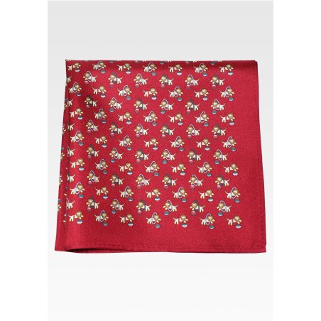 Burgundy Silk Pocket Square with Circus Lion Print