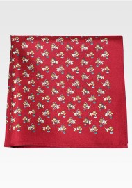 Burgundy Silk Pocket Square with Circus Lion Print