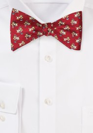 Self Tied Silk Bow tie with Circus Lion Print in Burgundy and Gold