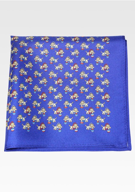 Royal Blue Silk Pocket Square with Circus Lions