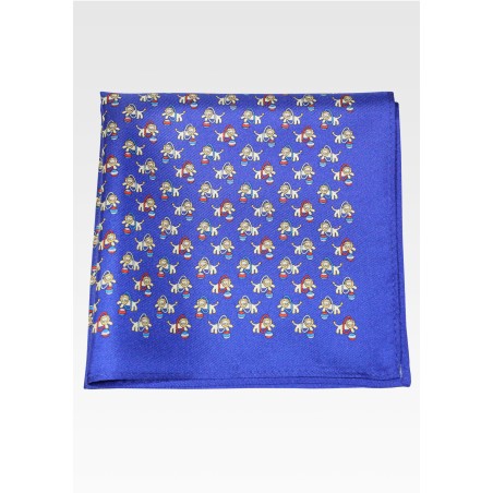 Royal Blue Silk Pocket Square with Circus Lions