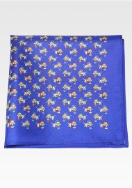 Royal Blue Silk Pocket Square with Circus Lions