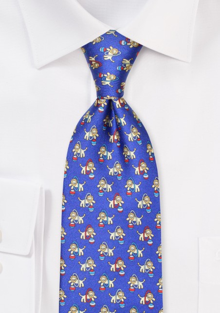 Finest Silk Designer Necktie in Royal Blue with Circus Lions