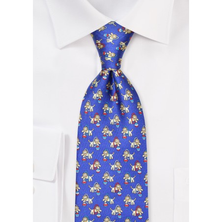 Finest Silk Designer Necktie in Royal Blue with Circus Lions