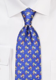 Royal Blue Silk Tie in XL Length with Circus Lions