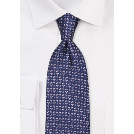 Extra Long Silk Tie - Navy Blue with Dragonflies