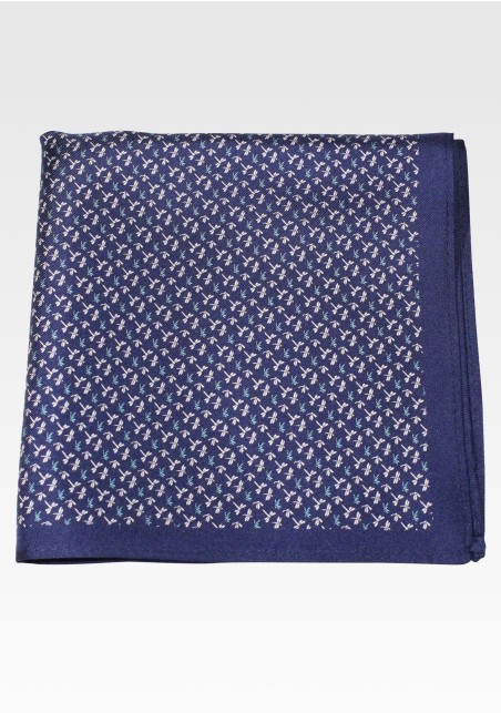 Navy Silk Pocket Square with Tiny Dragonflies