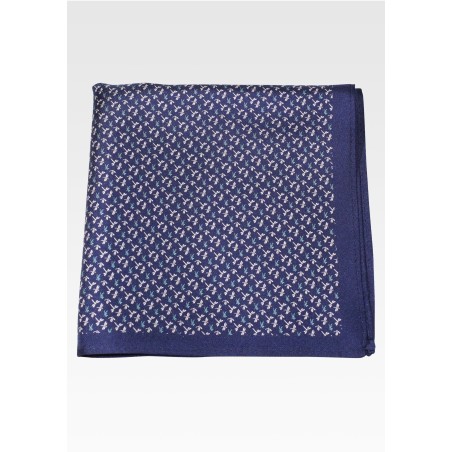 Navy Silk Pocket Square with Tiny Dragonflies