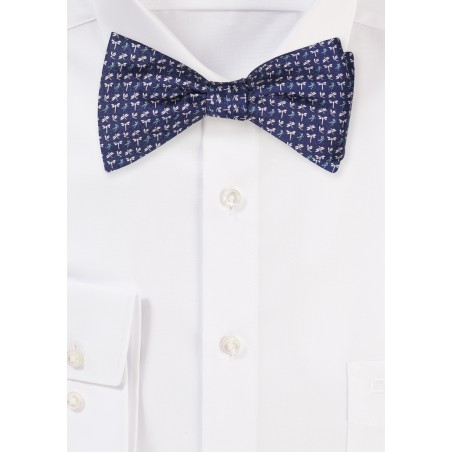 Navy Silk Bow Tie with Tiny Dragonflies - Self Tie Bow Tie