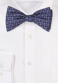 Navy Silk Bow Tie with Tiny Dragonflies - Self Tie Bow Tie