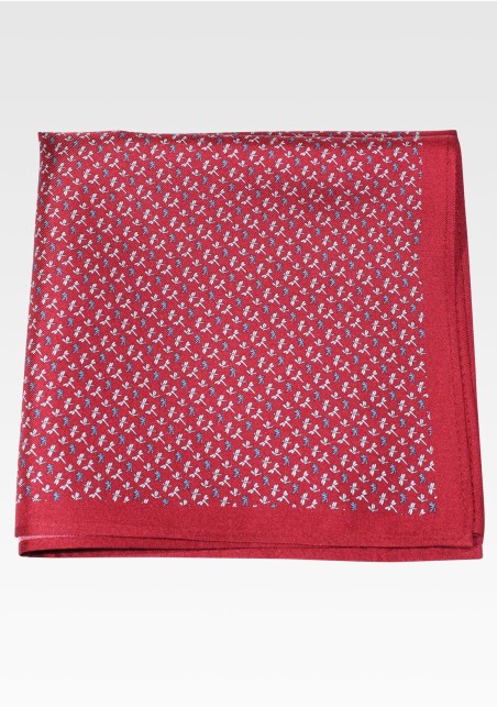 Burgundy Red Silk Pocket Square with Tiny Dragonflies