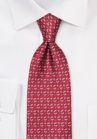 Burgundy Red Silk Tie with Dragonflies in Silver and Teal